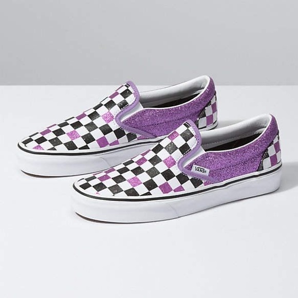purple glitter checkered vans